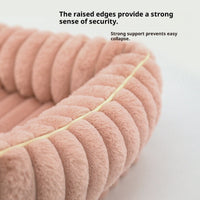 HKM-9103037 Large Square Striped Rabbit Fur Dog Bed with Removable Angora Cover in Multiple Colors