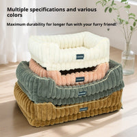 HKM-9103037 Large Square Striped Rabbit Fur Dog Bed with Removable Angora Cover in Multiple Colors