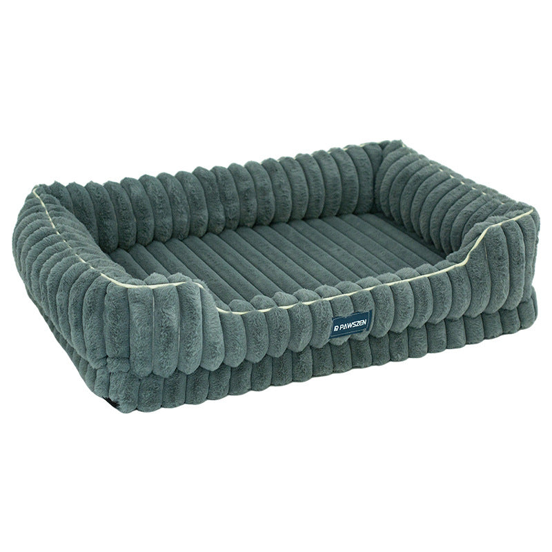 HKM-9103037 Large Square Striped Rabbit Fur Dog Bed with Removable Angora Cover in Multiple Colors