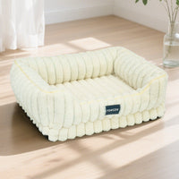 HKM-9103037 Large Square Striped Rabbit Fur Dog Bed with Removable Angora Cover in Multiple Colors