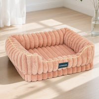 HKM-9103037 Large Square Striped Rabbit Fur Dog Bed with Removable Angora Cover in Multiple Colors