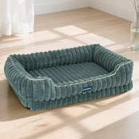 HKM-9103037 Large Square Striped Rabbit Fur Dog Bed with Removable Angora Cover in Multiple Colors