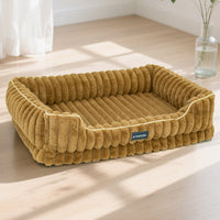 HKM-9103037 Large Square Striped Rabbit Fur Dog Bed with Removable Angora Cover in Multiple Colors