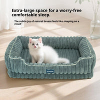 HKM-9103037 Large Square Striped Rabbit Fur Dog Bed with Removable Angora Cover in Multiple Colors