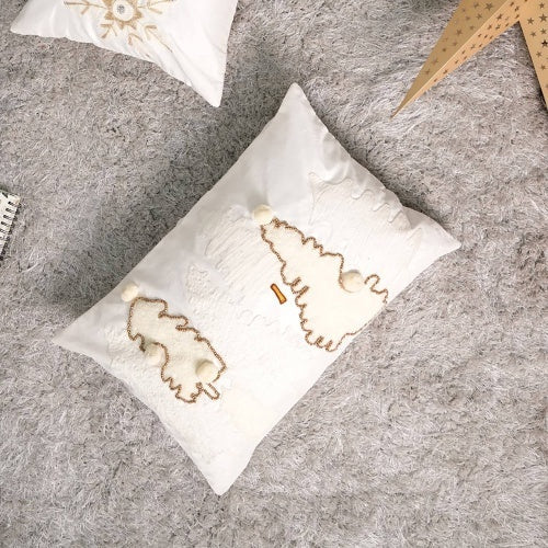 HKM-910355 Embroidered Polyester Pillow with Intricate Bead Work and Christmas Tree Design