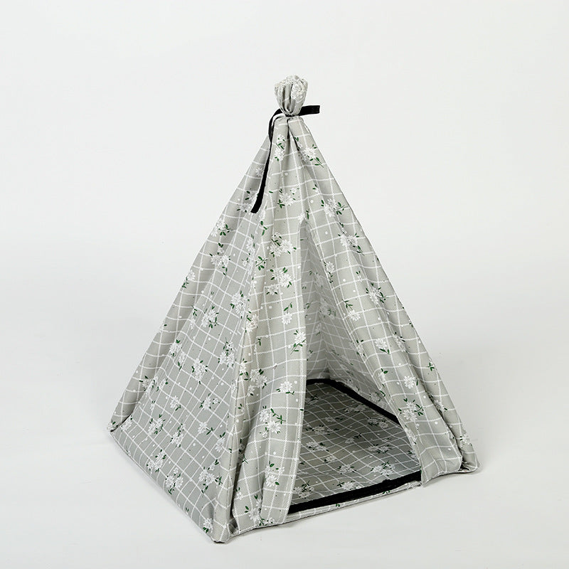 HKM-9103805 Portable Folding Doghouse in Grey, Dark Apricot, and Light Pink - Flower Cloth, 34x34x40cm