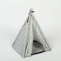 HKM-9103805 Portable Folding Doghouse in Grey, Dark Apricot, and Light Pink - Flower Cloth, 34x34x40cm
