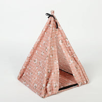 HKM-9103805 Portable Folding Doghouse in Grey, Dark Apricot, and Light Pink - Flower Cloth, 34x34x40cm