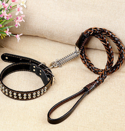 HKM-9104573 Leather Traction Rope Chain Collar with Adjustable Size and Explosion-proof Design