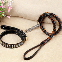 HKM-9104573 Leather Traction Rope Chain Collar with Adjustable Size and Explosion-proof Design