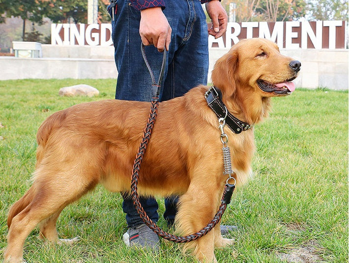 HKM-9104573 Leather Traction Rope Chain Collar with Adjustable Size and Explosion-proof Design