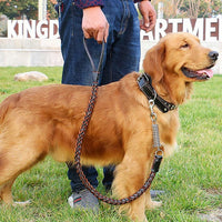 HKM-9104573 Leather Traction Rope Chain Collar with Adjustable Size and Explosion-proof Design