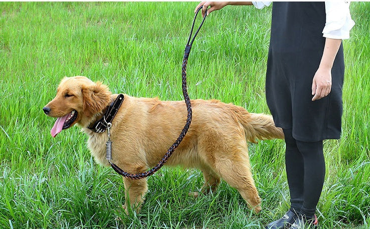 HKM-9104573 Leather Traction Rope Chain Collar with Adjustable Size and Explosion-proof Design