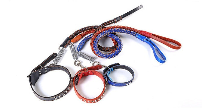 HKM-9104573 Leather Traction Rope Chain Collar with Adjustable Size and Explosion-proof Design
