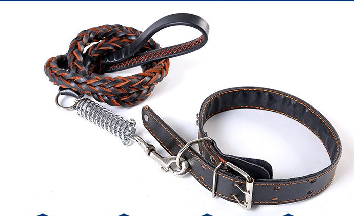 HKM-9104573 Leather Traction Rope Chain Collar with Adjustable Size and Explosion-proof Design