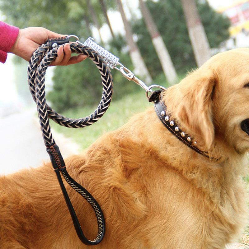 HKM-9104573 Leather Traction Rope Chain Collar with Adjustable Size and Explosion-proof Design