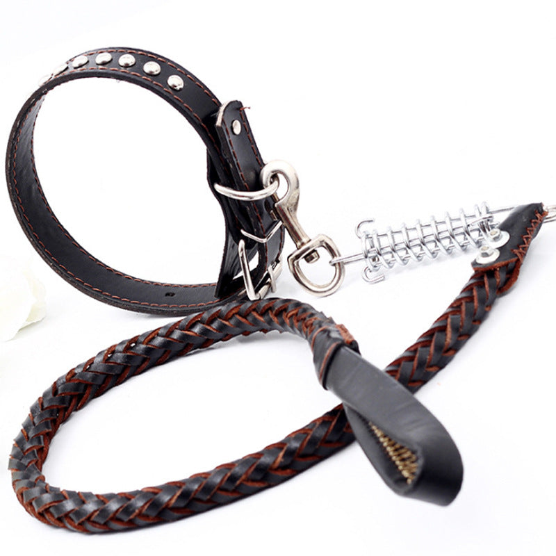 HKM-9104573 Leather Traction Rope Chain Collar with Adjustable Size and Explosion-proof Design