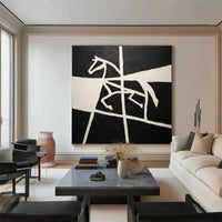 HKM-910483 Black and White Handmade Oil Painting of Horse on Canvas for Home Decor