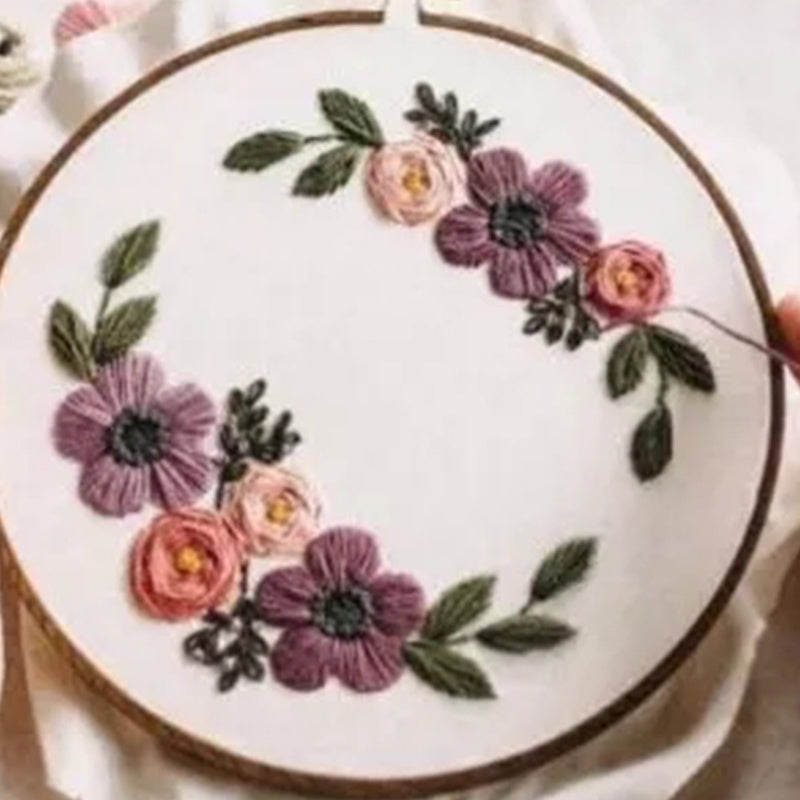 HKM-910547 Three-Dimensional Ribbon Embroidery Kit with Floral Designs and Tools