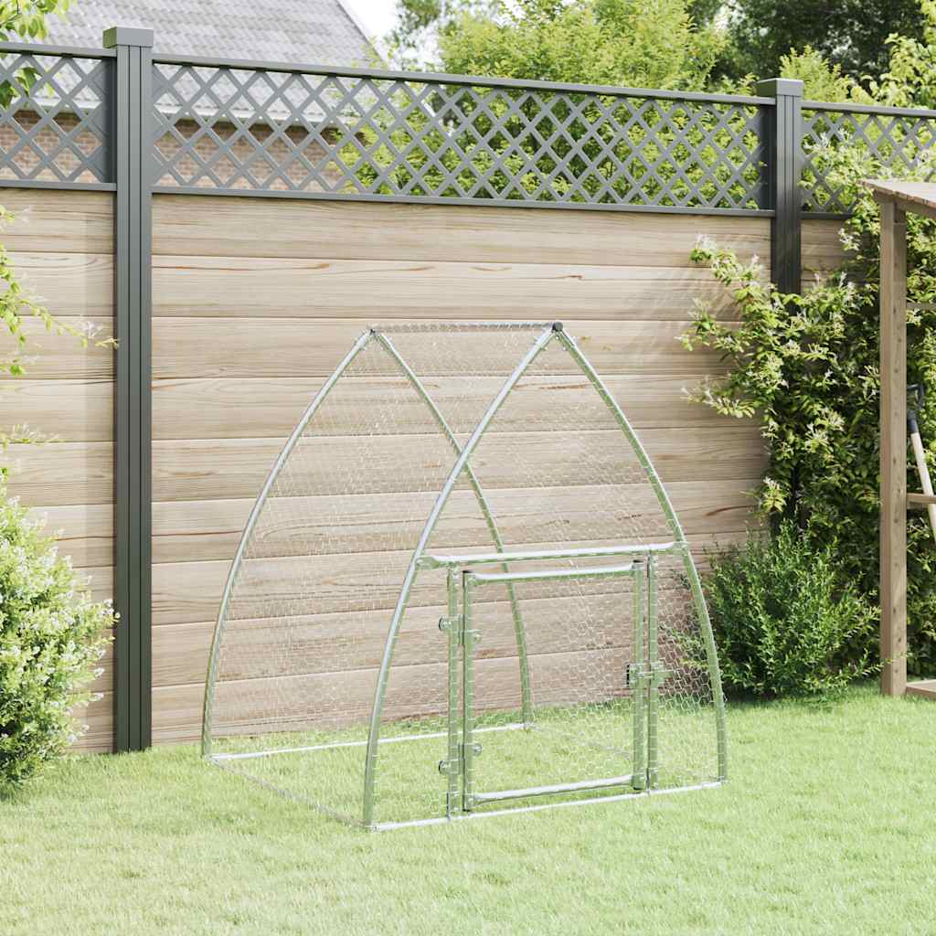HKM-9106365 Spacious Silver Galvanized Steel Chicken Coop - Ideal for Hens, Ducks, and Small Animals