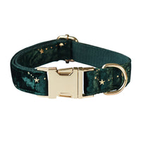 HKM-9106749 Green Star Fleece Dog Collar with Bow Tie - All Season Casual Cotton Design for Dogs in Sizes S, M, L, XL