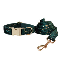 HKM-9106749 Green Star Fleece Dog Collar with Bow Tie - All Season Casual Cotton Design for Dogs in Sizes S, M, L, XL