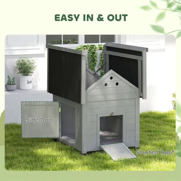 HKM-9108413 Light Gray Fir Wood Duck House with Removable Bottom and Easy Access Doors