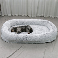 HKM-9108797 Plush Grey Round Dog Bed with Warm Sponge Filling - Cozy Pet Nest for Winter