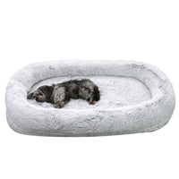HKM-9108797 Plush Grey Round Dog Bed with Warm Sponge Filling - Cozy Pet Nest for Winter