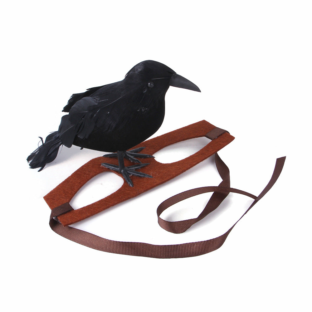 HKM-9109565 Crow-Inspired Cat Dress Headgear for Stylish Pets - Felt Material, Available in S and M