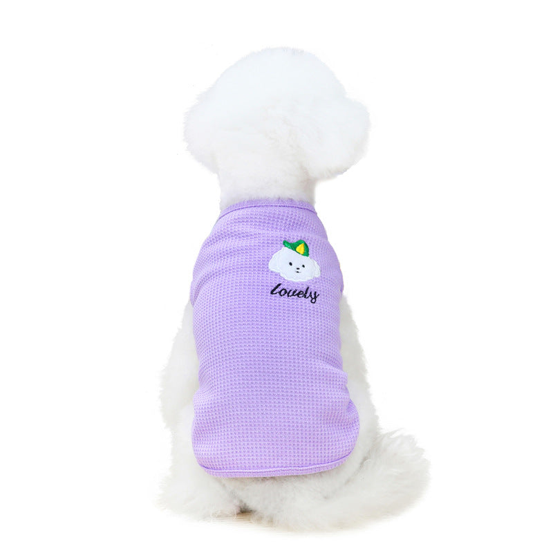 HKM-9110333 Embroidered Cotton Dog Vest in Pink, Yellow, and Purple – Sizes S to XXL