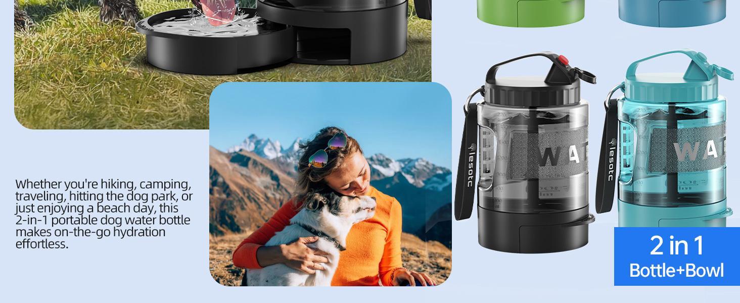 HKM-9110589 Portable Dog Water Bottle with Pull-out Bowl ¨C Ideal for Outdoor Activities, Road Trips, and Parks