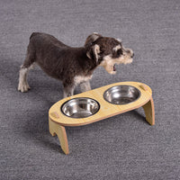 HKM-911059 Inclined Wooden Frame Pet Bowl with Stainless Steel Bowl - Available in Single and Double Sizes