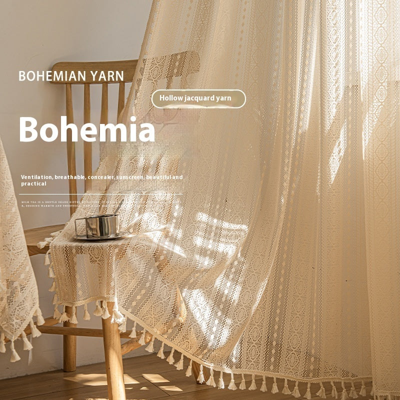 HKM-911251 Bohemian-Dot Lace Mesh Curtains for Living Room and Bedroom Décor