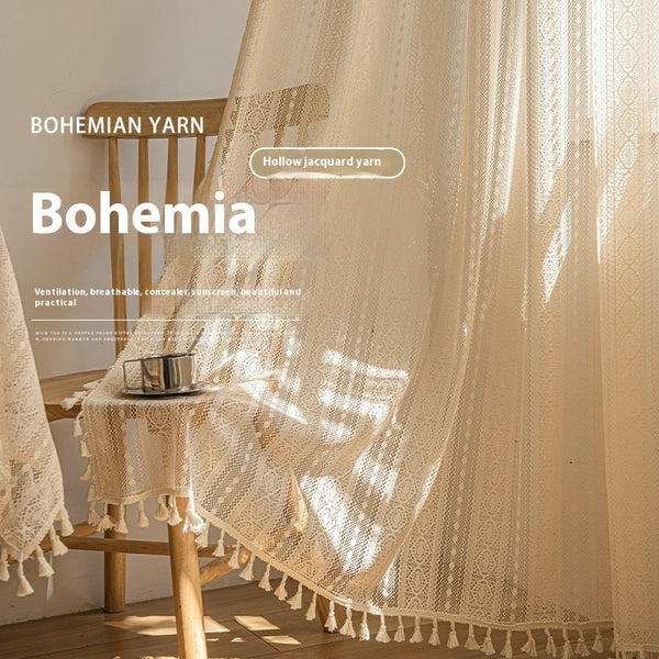 HKM-911251 Bohemian-Dot Lace Mesh Curtains for Living Room and Bedroom Décor