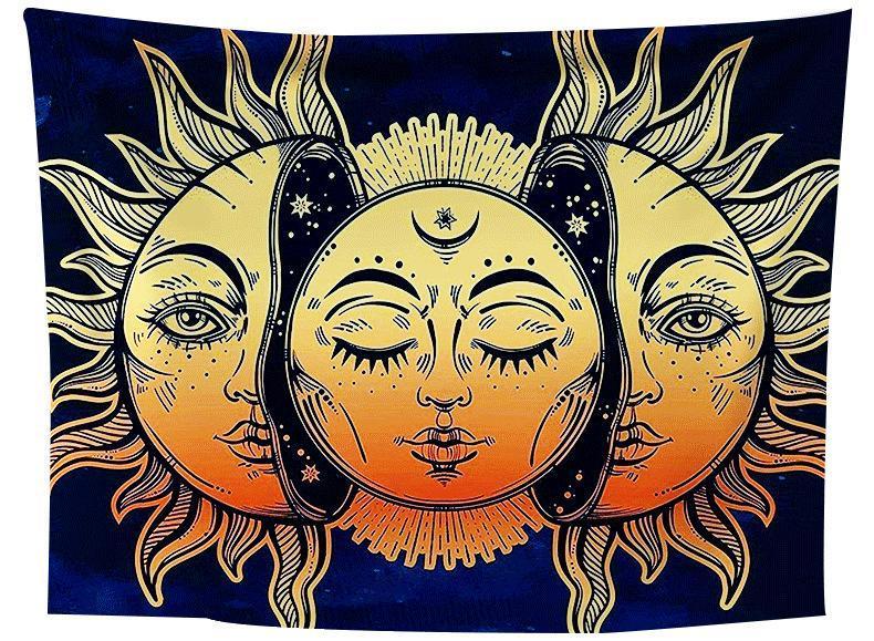 HKM-911251 Multifunctional Sun and Moon Tapestry - Polyester Wall Hanging or Sitting Blanket