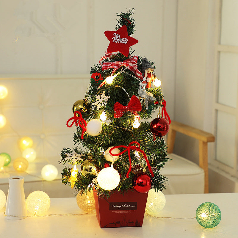 HKM-911315 Miniature Golden Red Christmas Tree with Lights and Decorations for Holiday Displays