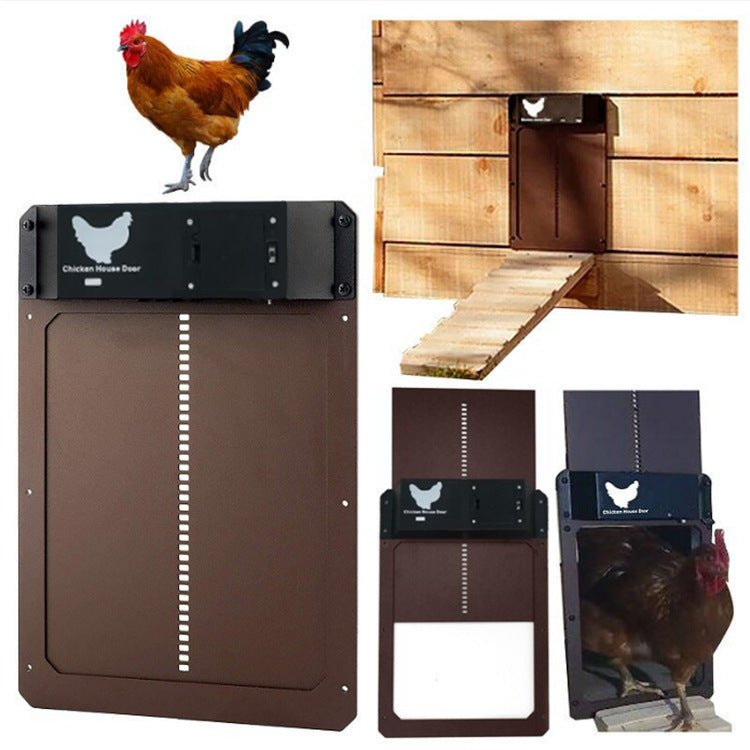 HKM-9114173 Automatic Chicken Coop Pet Door in Brown and Red Plastic