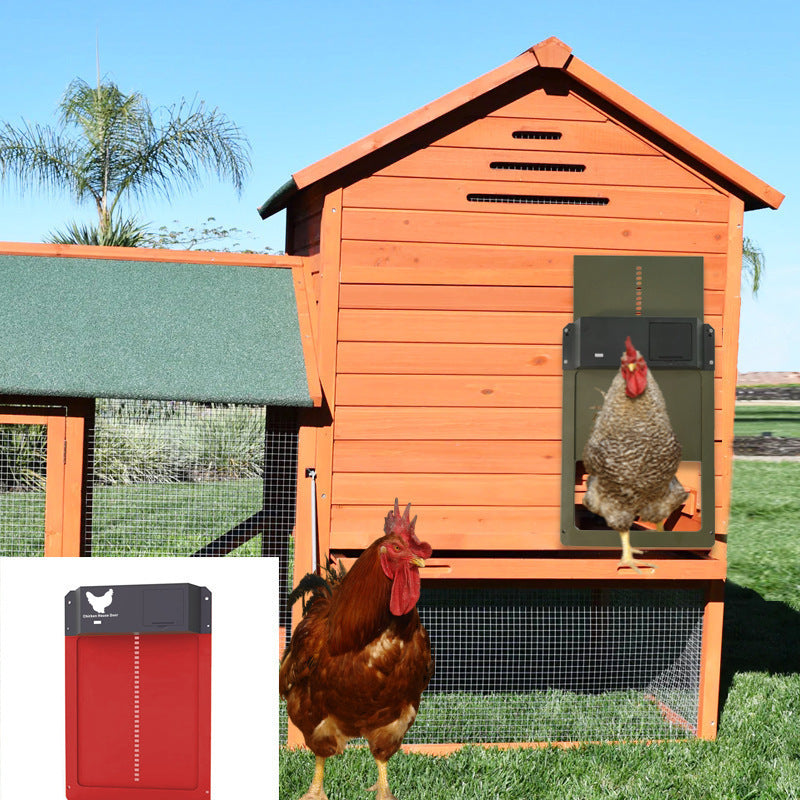 HKM-9114173 Automatic Chicken Coop Pet Door in Brown and Red Plastic