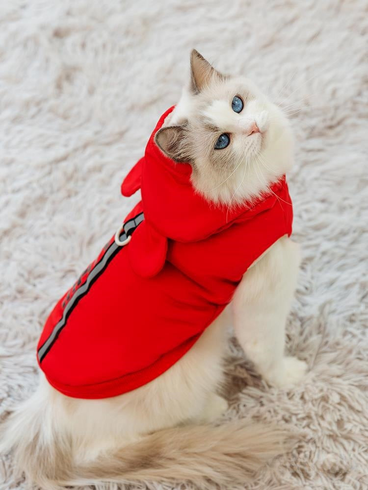 HKM-9114941 Thickened Vest for Cats - Anti-Lint Muppet Fabric in Drow Red and Beca Yellow - Casual Wear for British Shorthair and Other Breeds