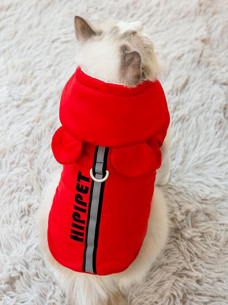 HKM-9114941 Thickened Vest for Cats - Anti-Lint Muppet Fabric in Drow Red and Beca Yellow - Casual Wear for British Shorthair and Other Breeds