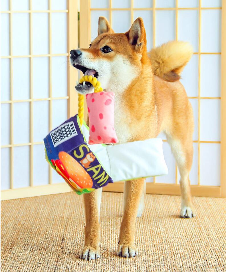 HKM-9115325 Bite-Resistant Luncheon Meat Pet Toy for Cats and Dogs - Cotton Rope Chewing Puzzle with Sound