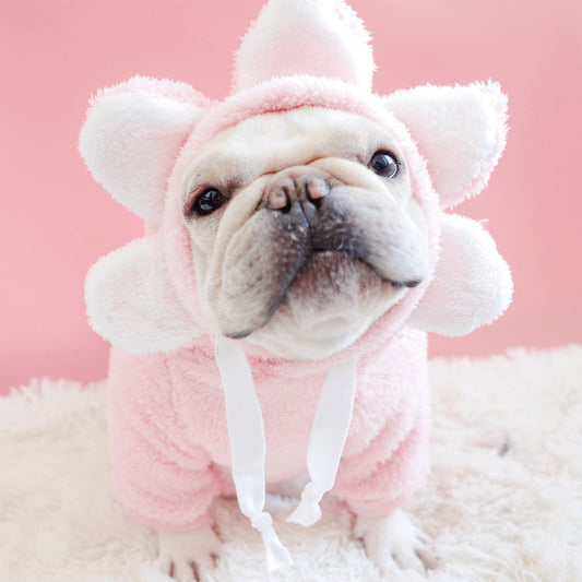 HKM-9115581 Cozy Coral Fleece Dog Sweater with Floral Design for Pets in Multiple Sizes