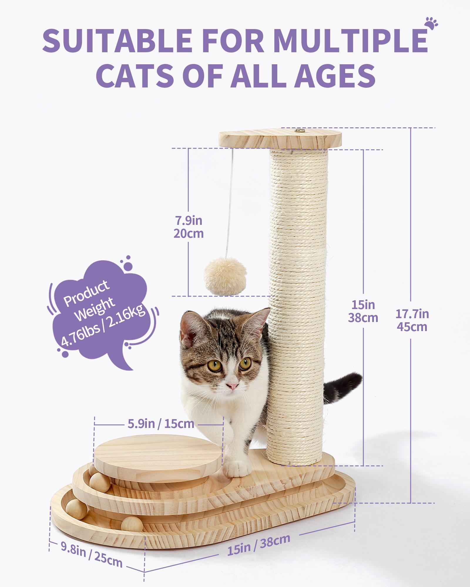 HKM-9115965 Indoor Multi-Activity Cat Playground with Scratch Post, Soft Groomer, and Ball Track