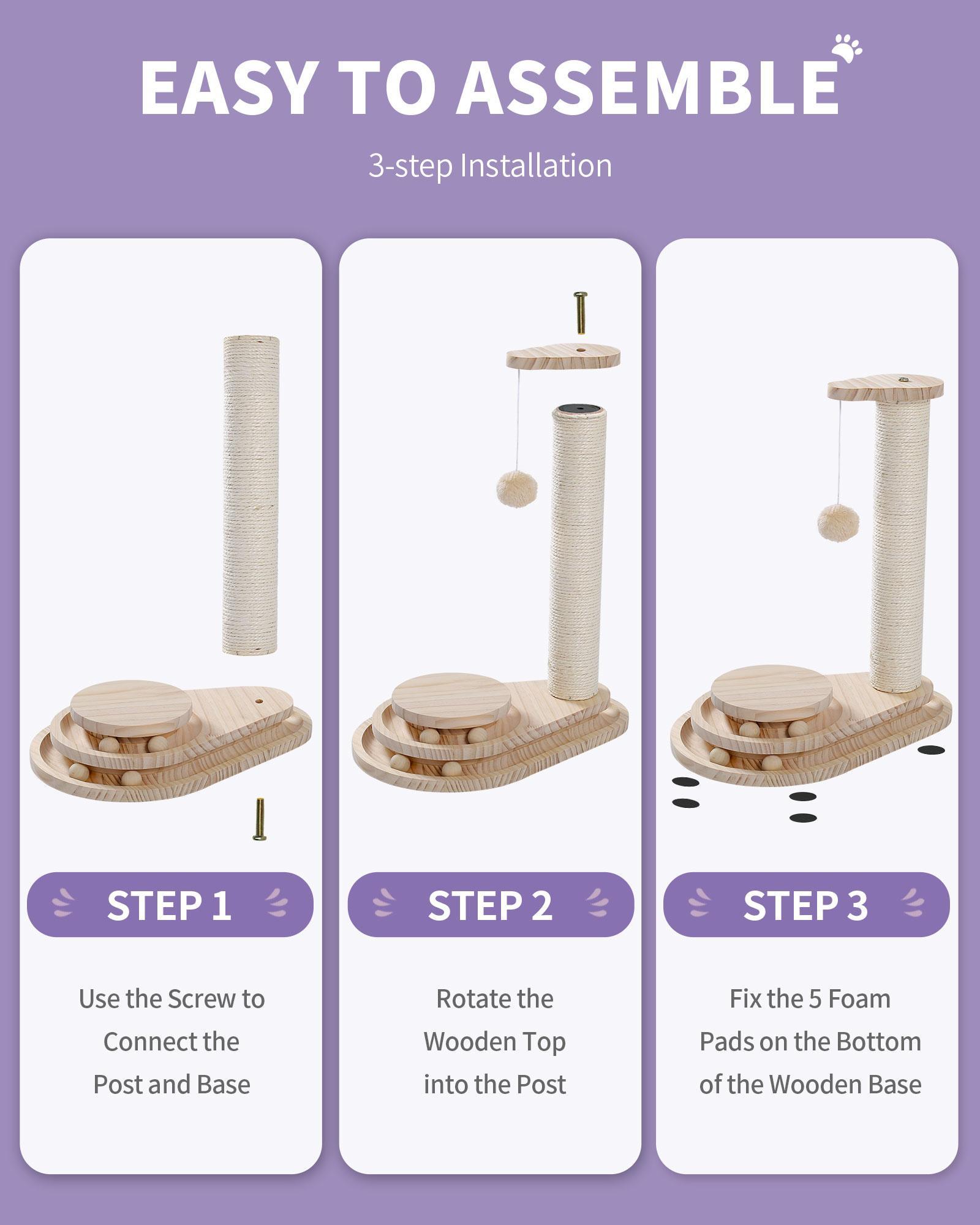 HKM-9115965 Indoor Multi-Activity Cat Playground with Scratch Post, Soft Groomer, and Ball Track