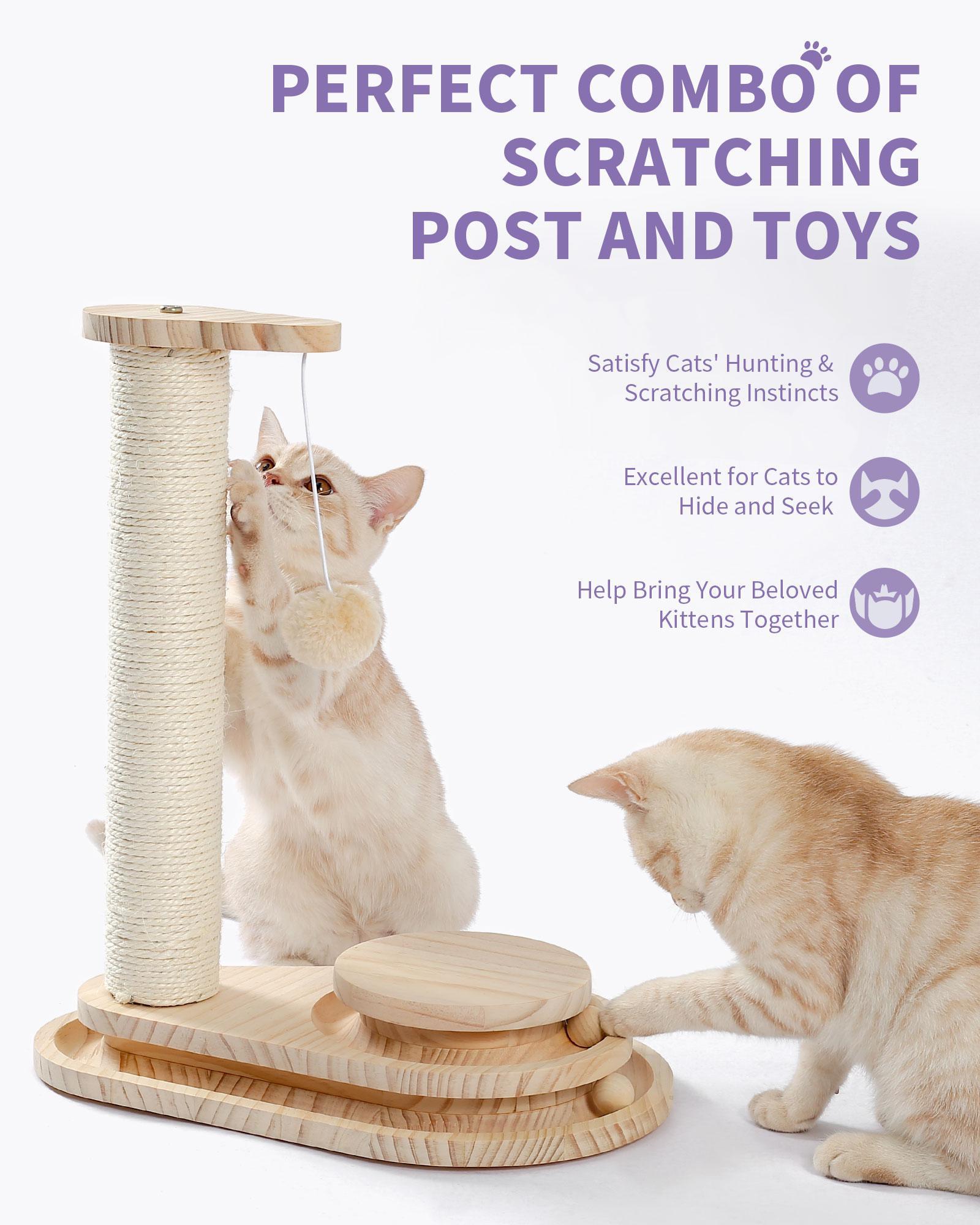 HKM-9115965 Indoor Multi-Activity Cat Playground with Scratch Post, Soft Groomer, and Ball Track