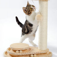 HKM-9115965 Indoor Multi-Activity Cat Playground with Scratch Post, Soft Groomer, and Ball Track