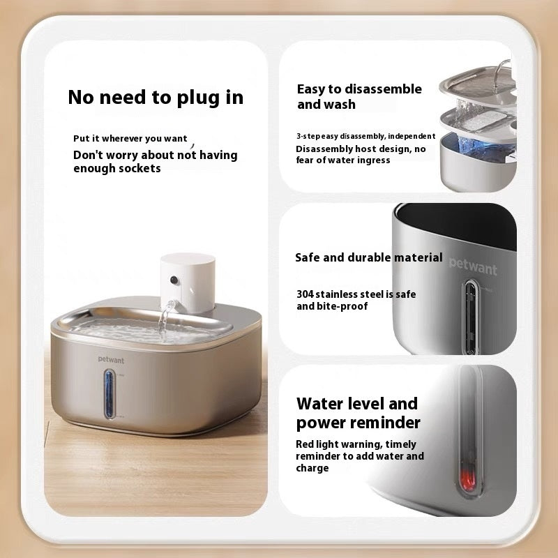 HKM-9116349 Smart Wireless Charging Stainless Steel Pet Water Dispenser 3.2L