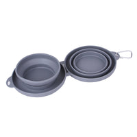 HKM-9116477 Foldable Double Bowl for Dogs and Cats - Portable Collapsible Silicone Feeding Bowl with No-Spill Mat