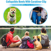 HKM-9116477 Foldable Double Bowl for Dogs and Cats - Portable Collapsible Silicone Feeding Bowl with No-Spill Mat